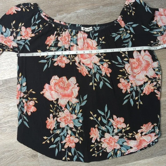 Billabong black with pink white green floral flowy long sleeve shirt size medium - Picture 8 of 9